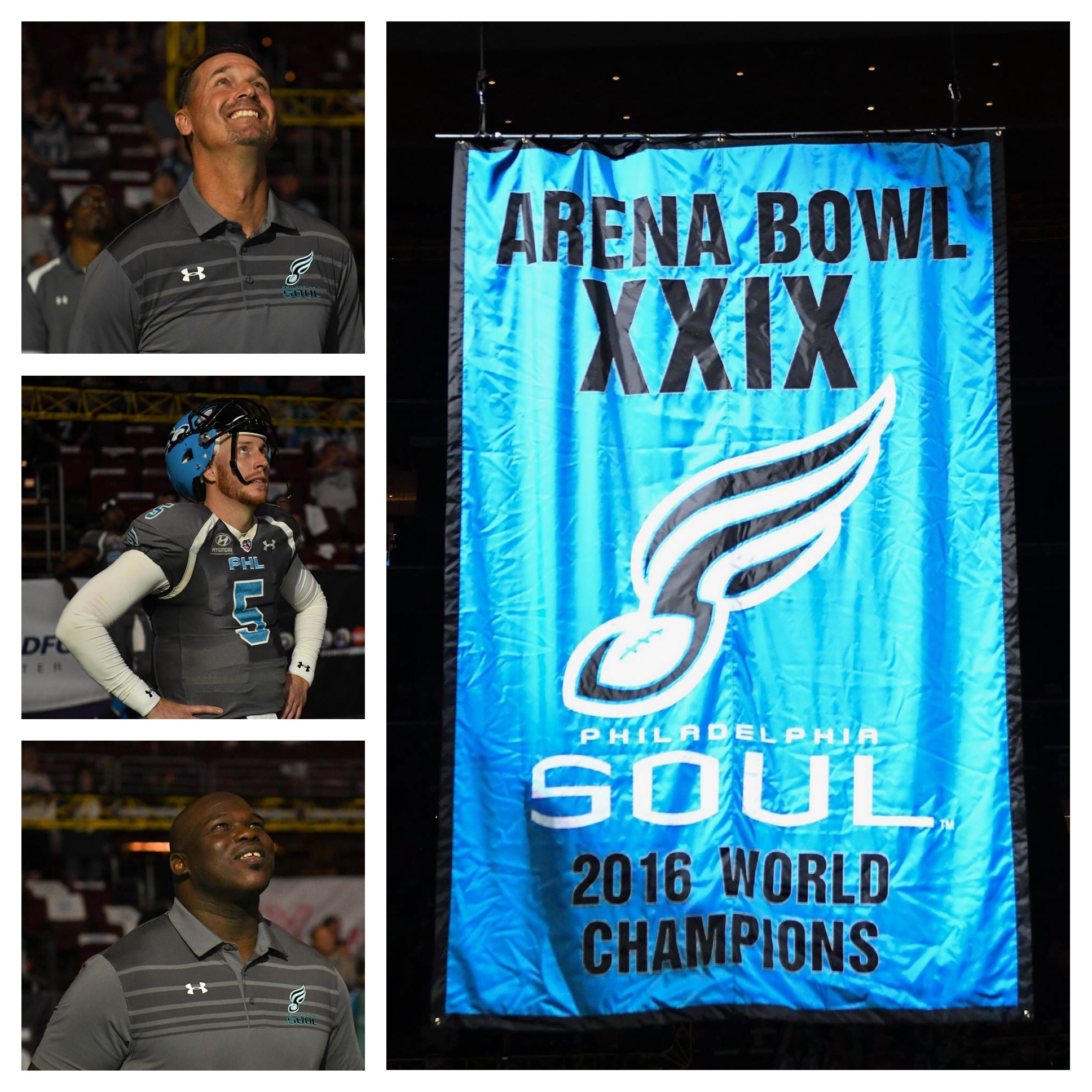 PHILADELPHIA SOUL RAISE ARENA BOWL CHAMPION BANNER
